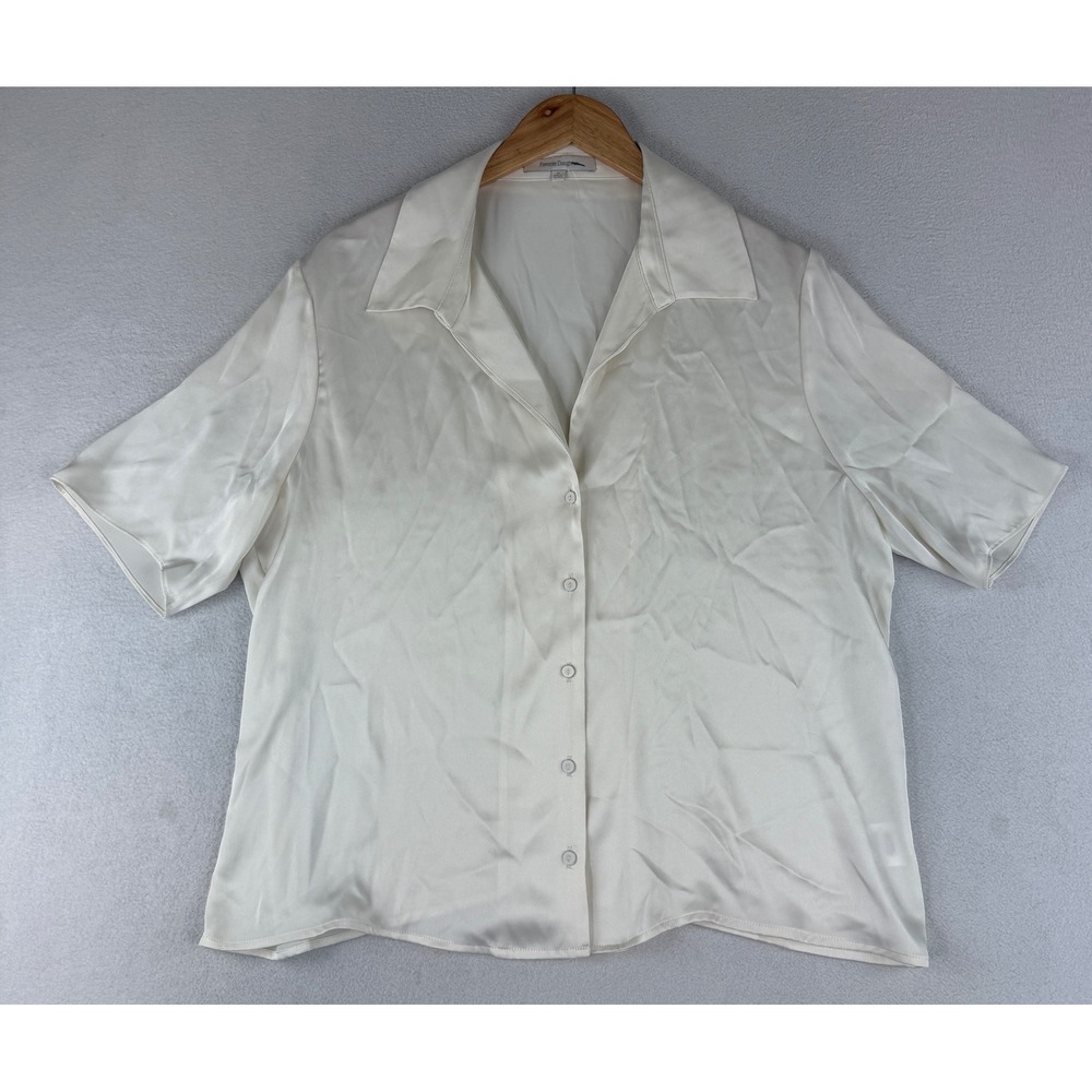 Favorite Daughter Button Up Shirt Women XL Ivory Satin Short Sleeve Pajama Top